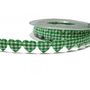Green and White Padded Heart Ribbon - Width 15 mm